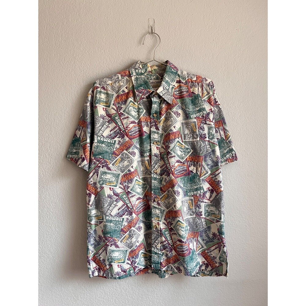VTG Cooke Street Honolulu Hawaiian Postcard Aloha Shirt Size LARGE